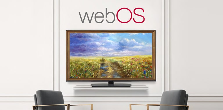 A TV is screening an art piece with Gallery Mode based on webOS.